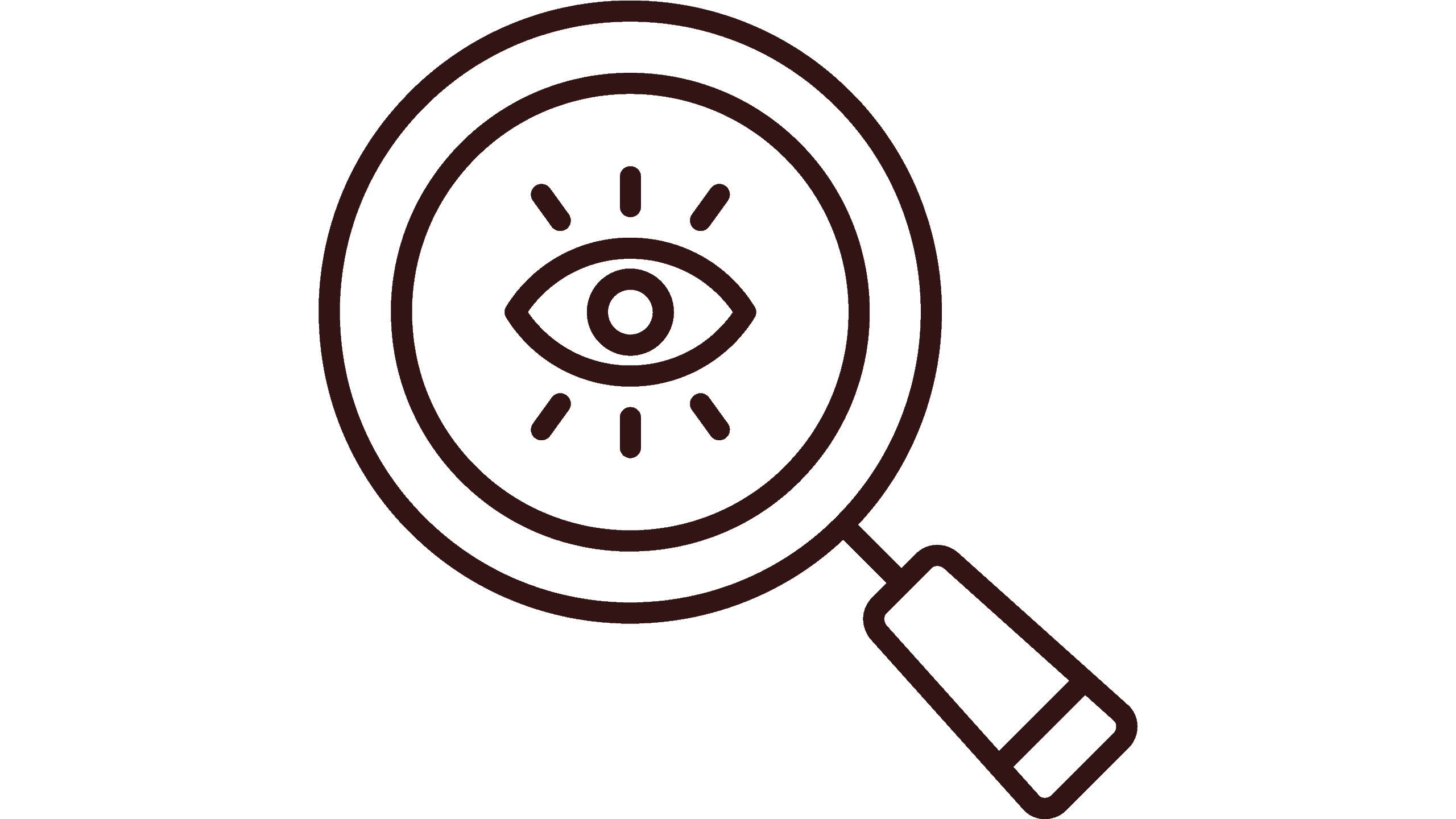 2 A magnifying glass with an eye in the center, symbolizing observation or inspection.